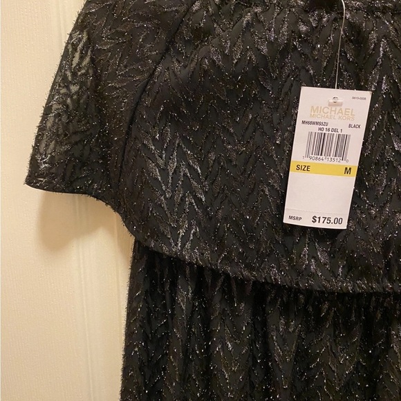 Michael Kors Peasant Top Black w/ Silver Sparkles Dress Sz Med NWT!! - Picture 7 of 12